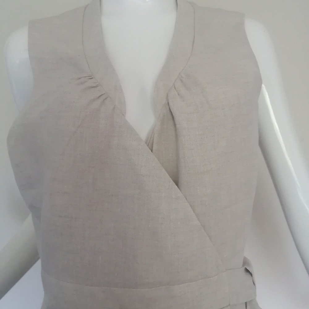 Cream Tan V-Neck Sleeveless Sheath Mini Dress - Picture 3 of 8